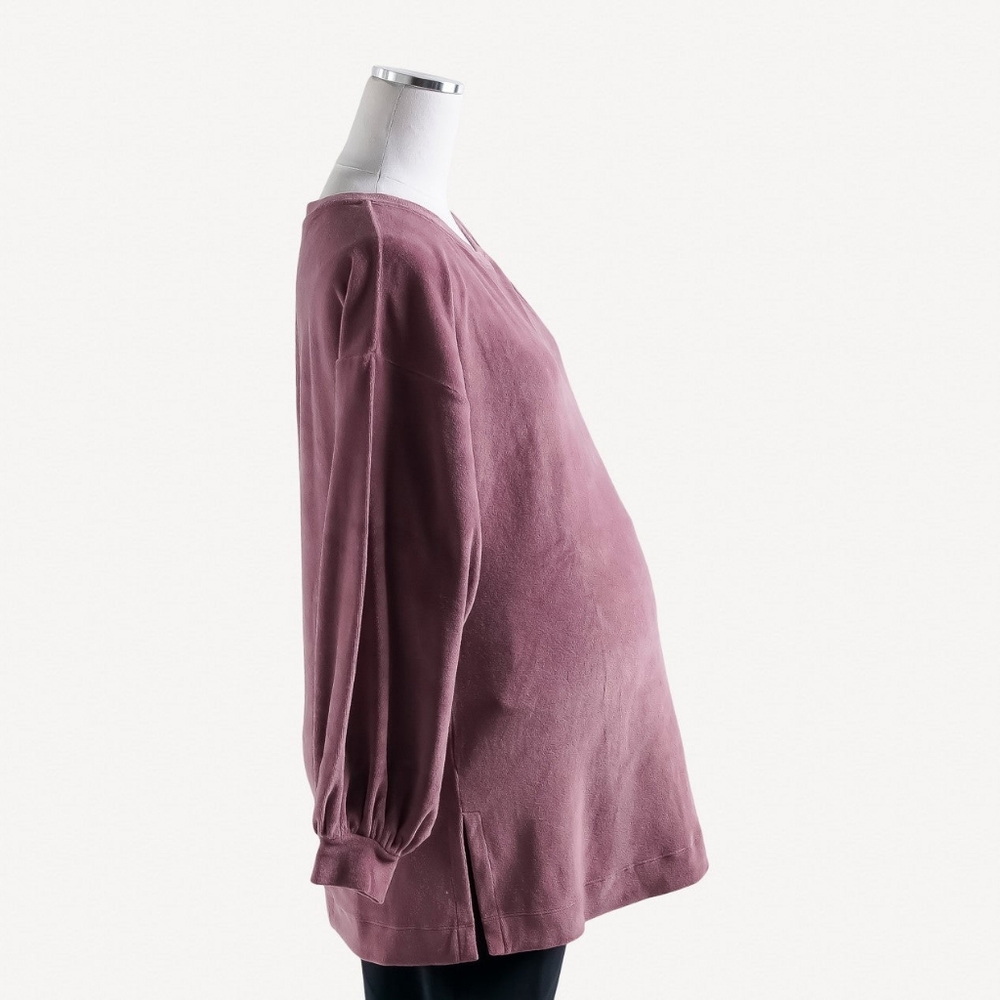 NWT S Kate Quinn Maternity Gathered Sleeve Tunic Wild Ginger Velour Sweatshirt